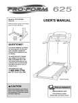 ProForm 625ex Treadmill User`s manual