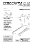 ProForm 7.0 Personal Fit-trainer Treadmill User`s manual