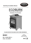 Aarrow EcoBurn AFS1221 Installation manual