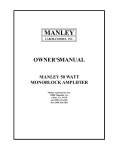Manley 50 WATT MONOBLOCK AMPLIFIER Specifications