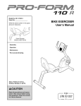 ProForm 110 R User`s manual