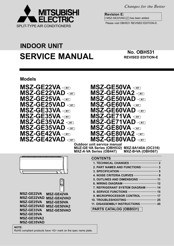 Mitsubishi electric msz-ge35va user manual instructions