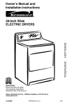 Sears Kenmore 29-Inch Wide ELECTRIC DRYERS Owner`s manual
