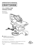 Craftsman 21609 - 18 in. Scroll Saw Operator`s manual