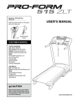 ProForm 515 Zlt Treadmill User`s manual