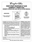 Comfort Glow UNVENTED (VENT-FREE)PROPANE GAS FIREPLACE Installation manual