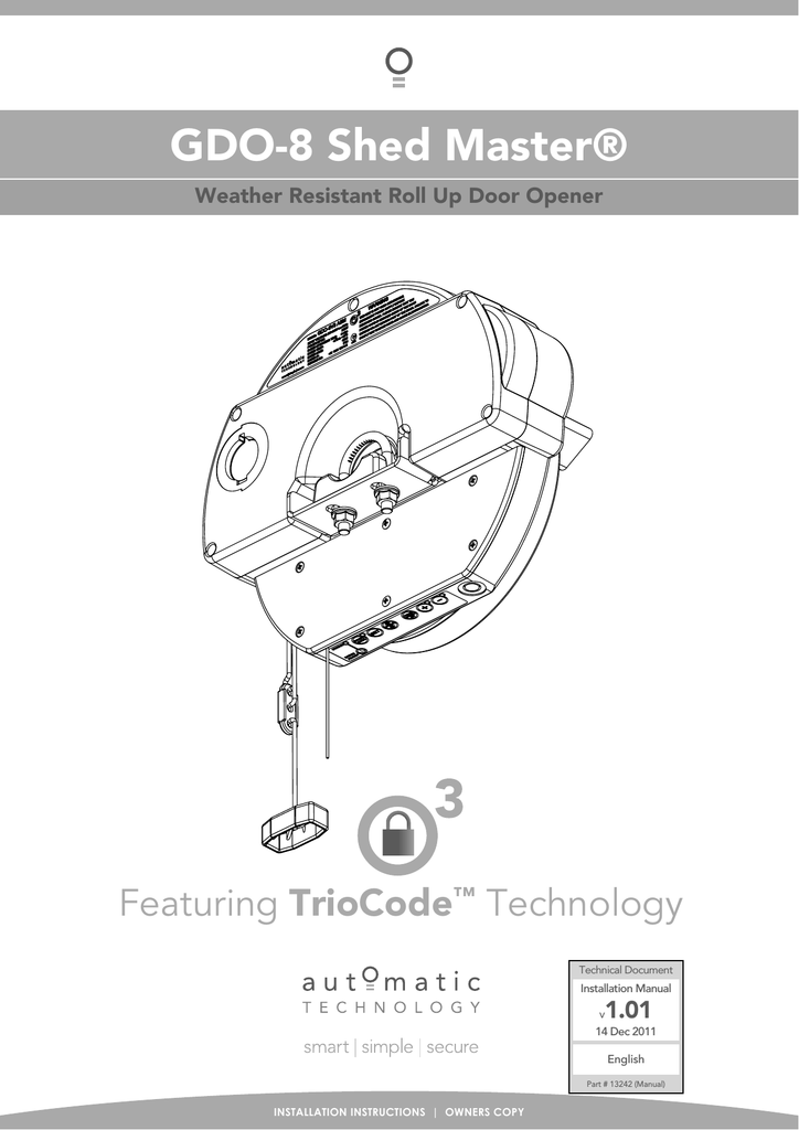 Automatic Tech Roll Up Garage Door Opener Installation Manual