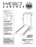 Weslo Cadence Cr12 Treadmill User`s manual
