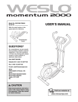 Weslo Momentum 2000 Elliptical User`s manual