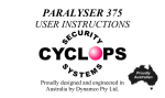 CYCLOPS PARALYSER 375 Specifications