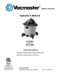 Vacmaster VJC1210PF Operator`s manual