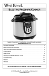 West Bend ELECTRIC PRESSURE COOKER Instruction manual