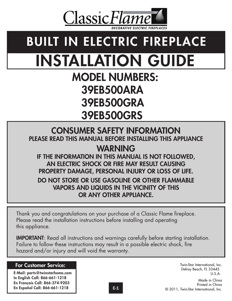 Classicflame 39eb500gra Installation Guide