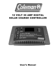 Coleman 12 VOLT 30 AMP SOLAR CHARGE CONTROLLER User`s manual