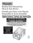 Charmglow Stainless Steel Natural Gas Drop-In Sear Burner Owner`s manual