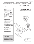 ProForm 315 Csx Bike User`s manual