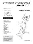 ProForm 245 Zlx Bike User`s manual