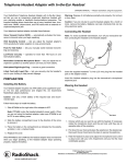 Radio Shack In-Ear Phone Communications Headset Owner`s manual