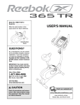Reebok Fitness 365 TR exercise cycle RBEX71507.0 User`s manual