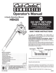 Cub Cadet HB425 Operator`s manual