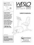 Weslo Pursuit 680s User`s manual