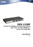 D-Link 24-Port 10/100Mbps PoE Web Smart Switch with 4-Port 10/100/1000Base-T and 2-Port Combo SFP DES-1228P User manual