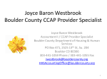 Joyce Baron Westbrook Boulder County CCAP Provider Specialist