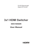 User Manual 3x1 HDMI Switcher with IR