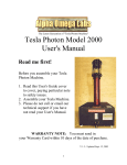 Tesla Photon Model 2000 User`s Manual