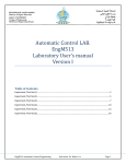 Automatic Control LAB. EngM513 Laboratory User`s manual Version I
