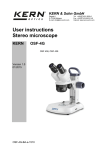 User instructions Stereo microscope