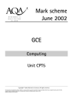 Mark scheme June 2002 GCE Computing Unit CPT5