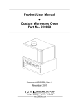 Product User Manual Custom Microwave Oven Part No. 910883