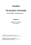 TeleWell TW-EA200 & TW-EA500 ADSL modeemi/ reititin/palomuuri