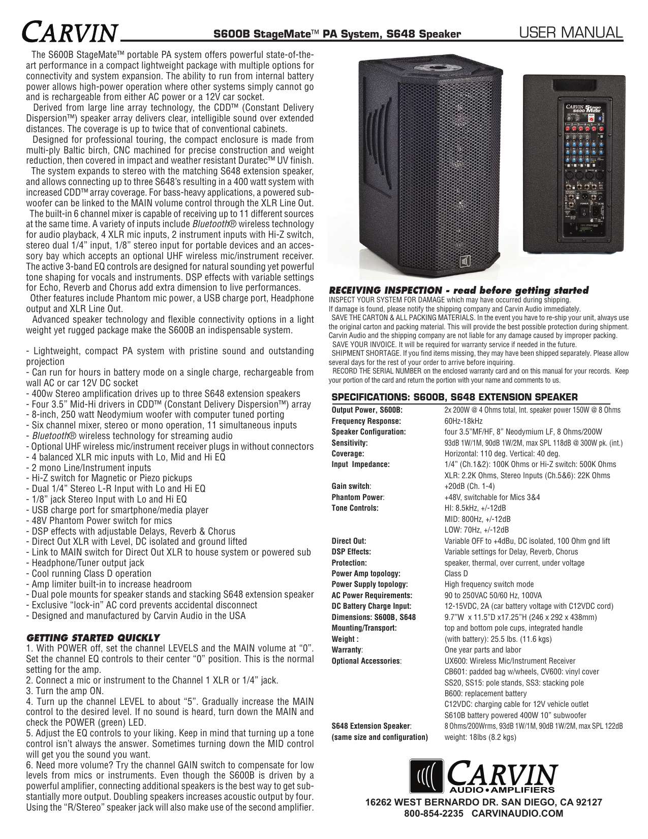 s600b portable battery powered pa system
