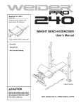 WEIGHT BENCH EXERCISER User`s Manual