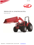 Mahindra USA, Inc. Limited Warranty Policy