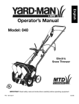 Operator`s Manual - Snow Blowers and Throwers