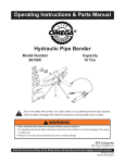 Hydraulic Pipe Bender Operating Instructions & Parts Manual