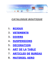 catalogue boutique 1. bijoux 2. vetements 3. divers 4. suspensions 5