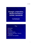 Dosage, préparation, dilution,solvants et solutés, osmolarité