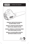 original instruction manual blower model bl300