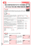 DECOMPOSITION D`UN NOMBRE EN FACTEURS PREMIERS (suite)