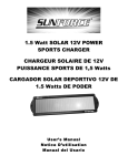 1.5 Watt SOLAR 12V POWER SPORTS CHARGER CHARGEUR