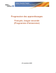 Progression des apprentissages Français, langue seconde