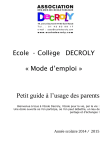 Ecole - Collège DECROLY « Mode d`emploi » Petit guide à l`usage