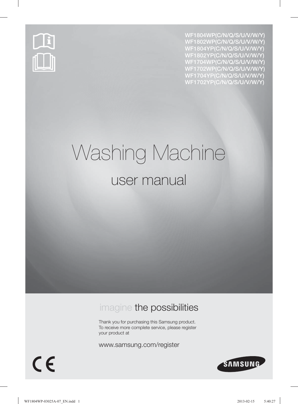 Samsung Wf1804wpc 8kg 1400rpm Ecobubble Washing Machine User Manual