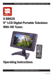 S 8862A 9” LCD Digital Portable Television With HD Tuner.
