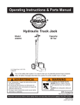 Hydraulic Truck Jack Operating Instructions & Parts