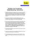 Portable Tool Transformer Safety/Operating Instructions